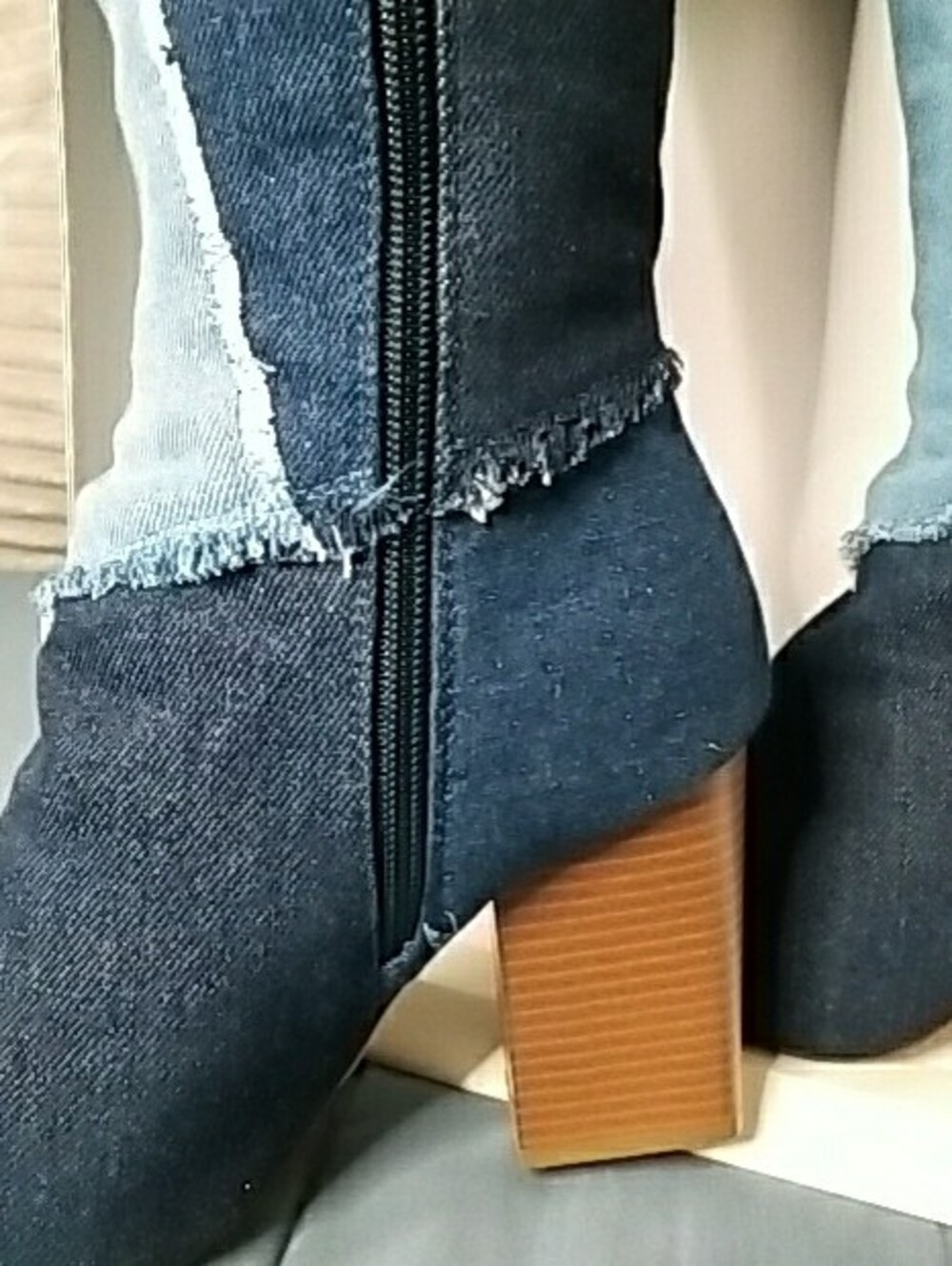 Patchwork Denim Knee-High Boots - Blue - Picture 5 of 16